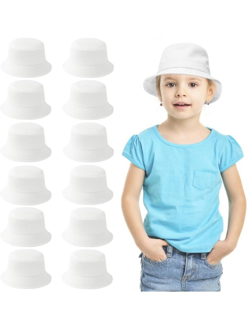12 Pack Kids Cotton Bucket Hats for Ages 2-6 - DIY Tie Dye & Sublimation Ready